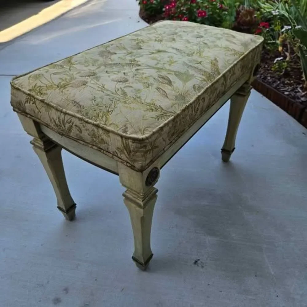 Vintage Floral Tapestry Vanity Bench